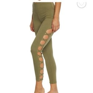NWT Balance Collection Lattice Lace Leggings Olive Green Size XS 7/8 Length